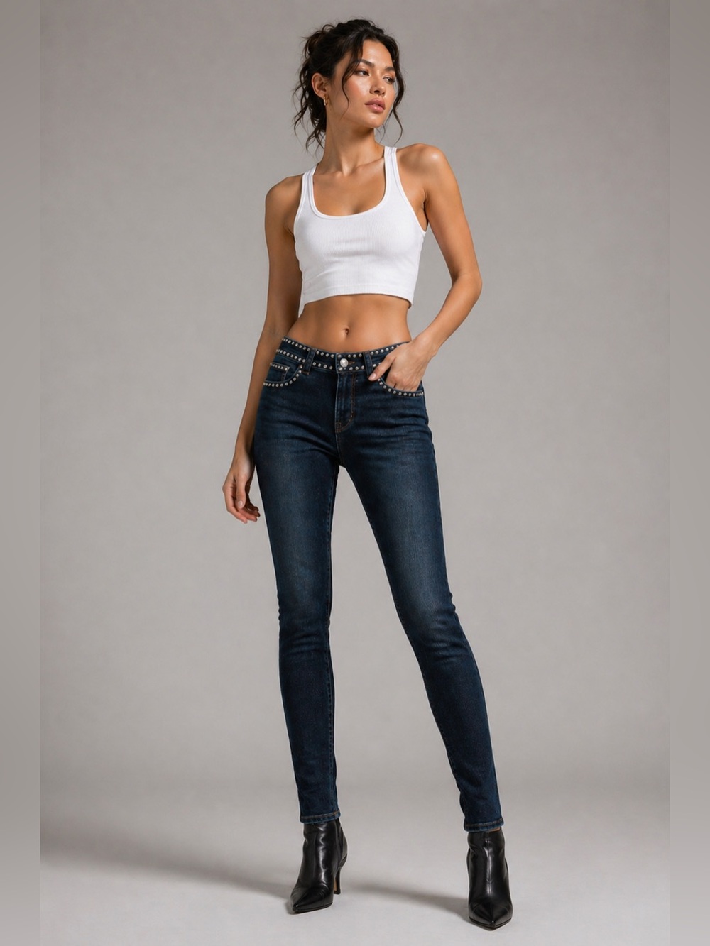 Zara high waisted studded jeans leggings 4 26 27